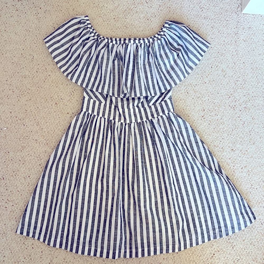 LUCA + GRAE Grey Striped Off The Shoulder Mini Dress